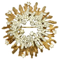 Gold Plated and Silver Plated Brooch with a Centre Cluster of Rhinestones