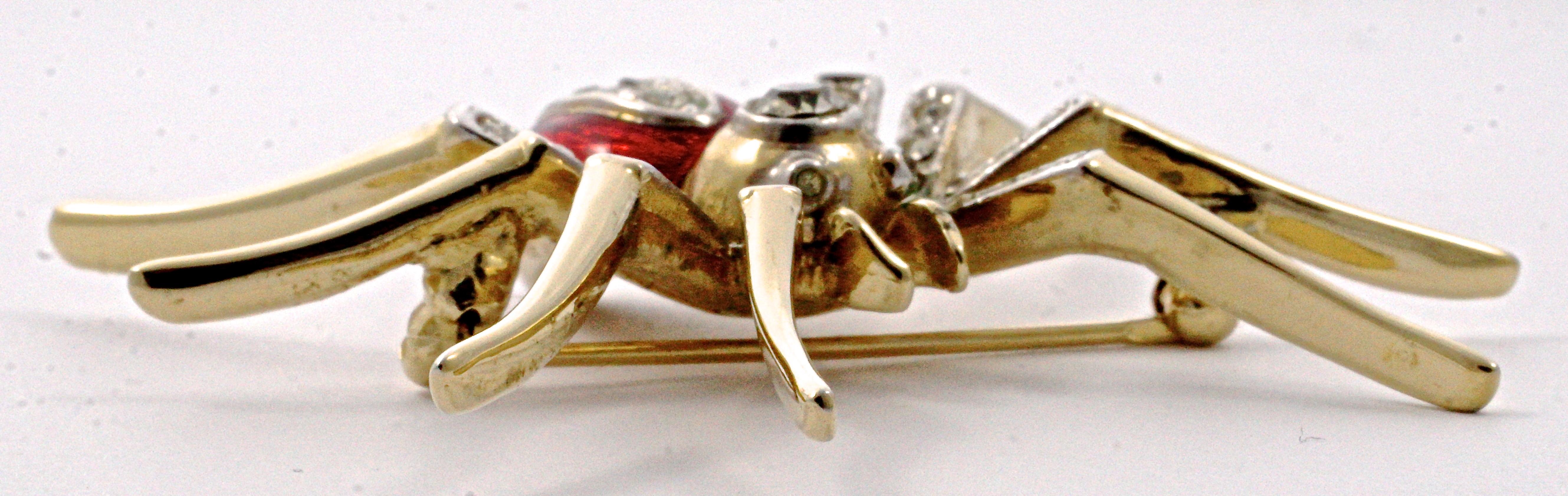 Women's or Men's Gold Plated and Silver Plated Clear Rhinestone and Red Enamel Spider Brooch