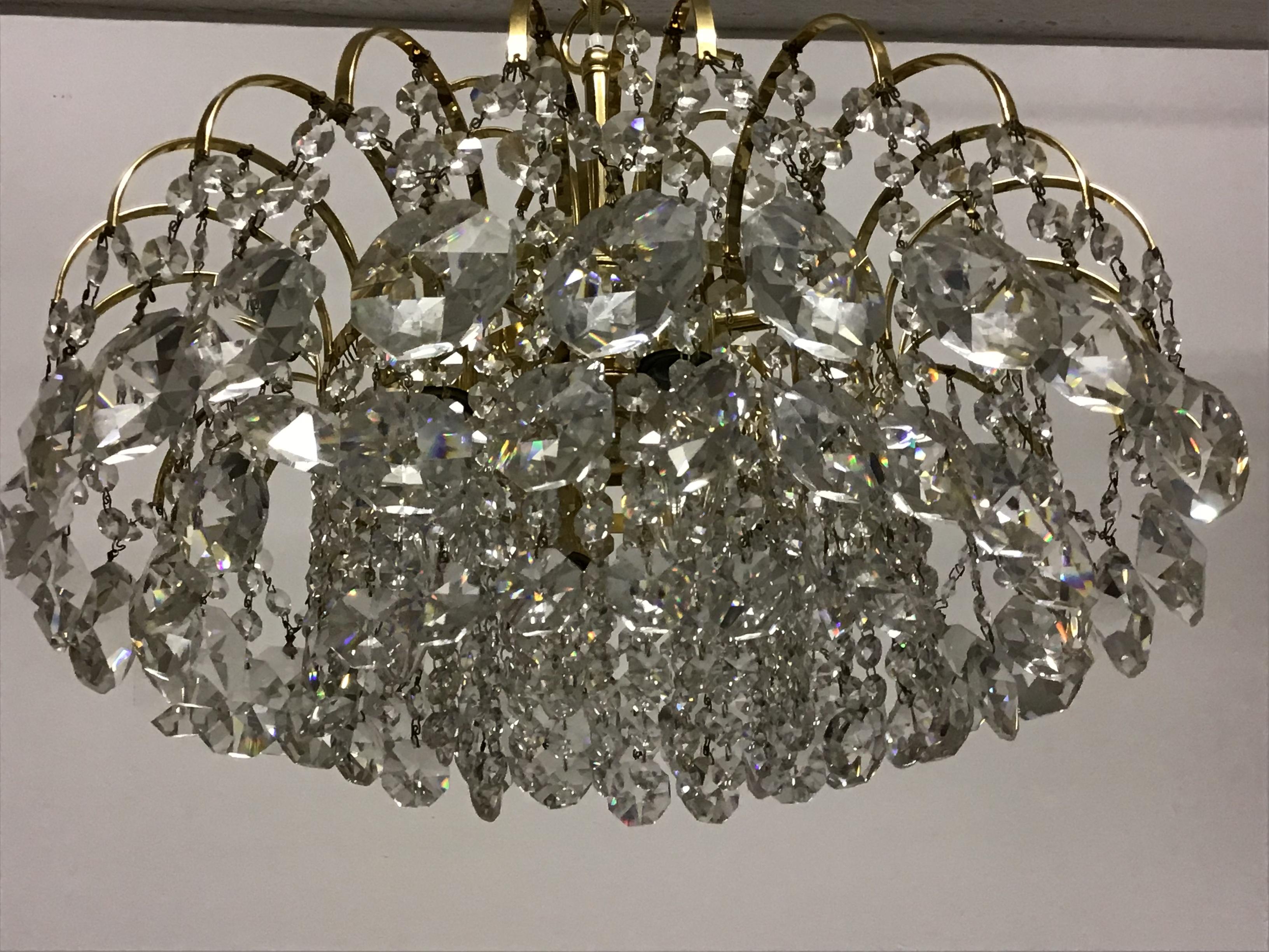 Regency Stale Waterfall Chandelier, Gilt Bras and Swarovski Crystal, circa 1960s 1