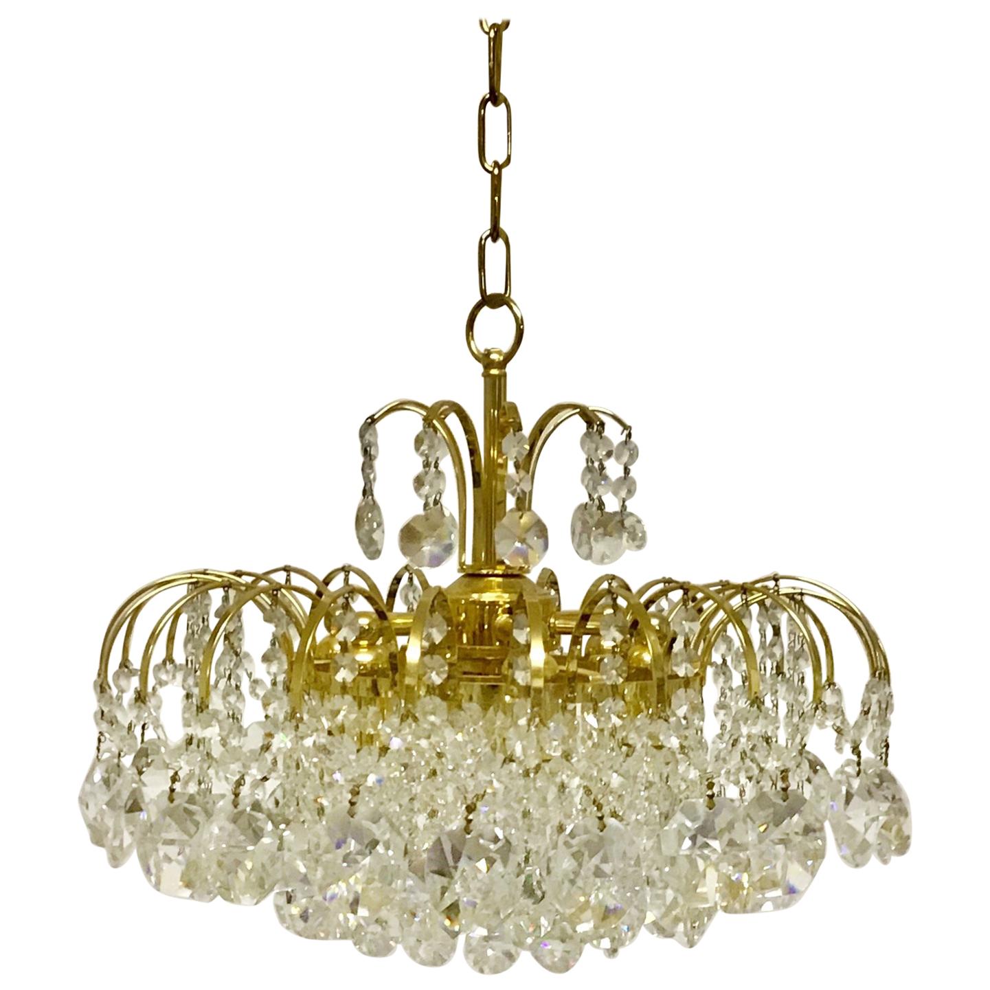 Regency Stale Waterfall Chandelier, Gilt Bras and Swarovski Crystal, circa 1960s