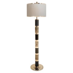 Gold-Plated Art Deco Floor Lamp with Marble and Black Lacquer Accents