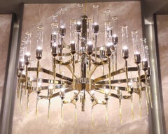 Gold-Plated Art Deco Style Chandelier with Sleek Tube Elements