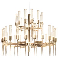Gold-Plated Art Deco Style Chandelier with Sleek Tube Elements