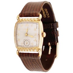 Vergoldete Art Deco Uhr mit Eidechsenlederarmband von Bulova:: 1953