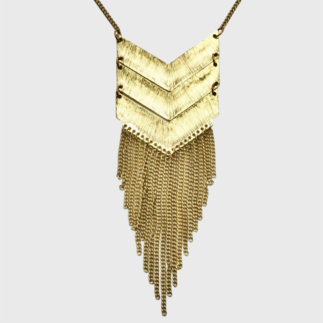 Collana con ciondolo Chevron articolato e placcato oro con frange, anni '70 in vendita 3