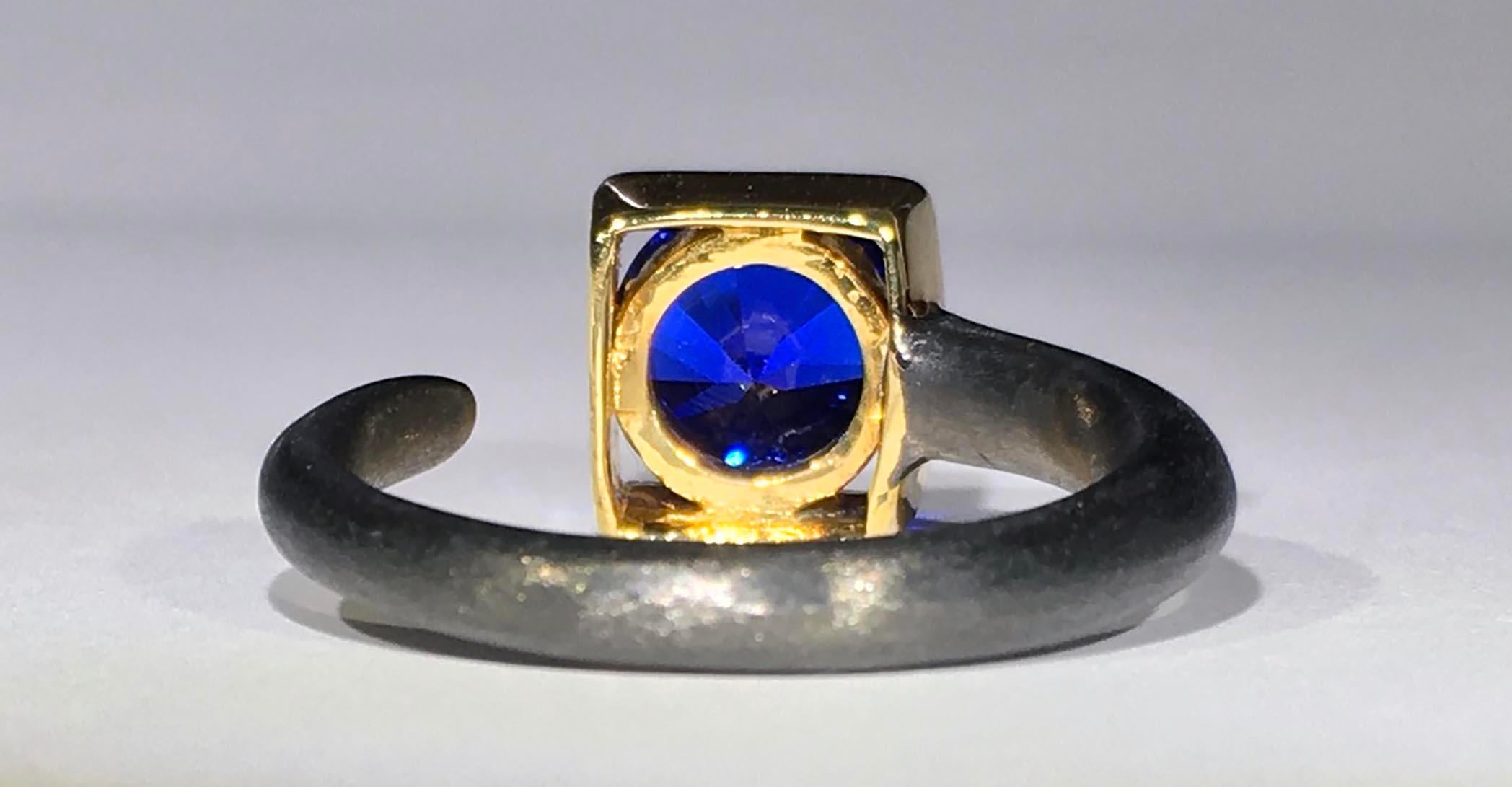 Kary Adam Designed, Blue Garnet Silver Ring In New Condition In Seattle, WA