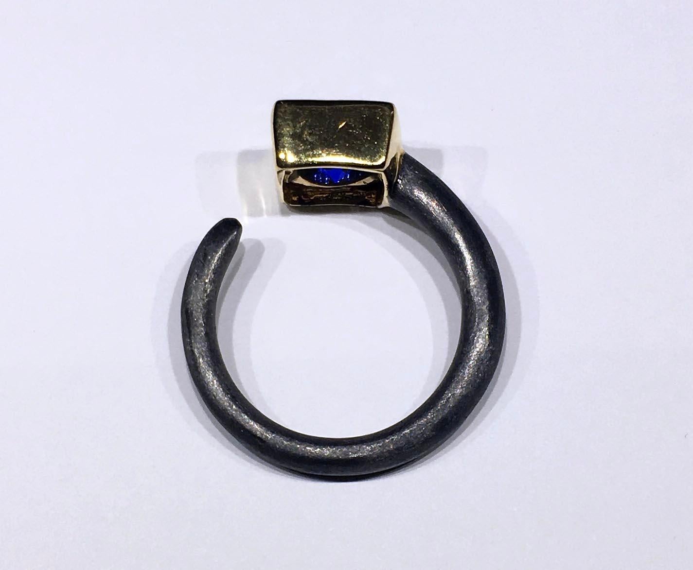 Women's or Men's Kary Adam Designed, Blue Garnet Silver Ring