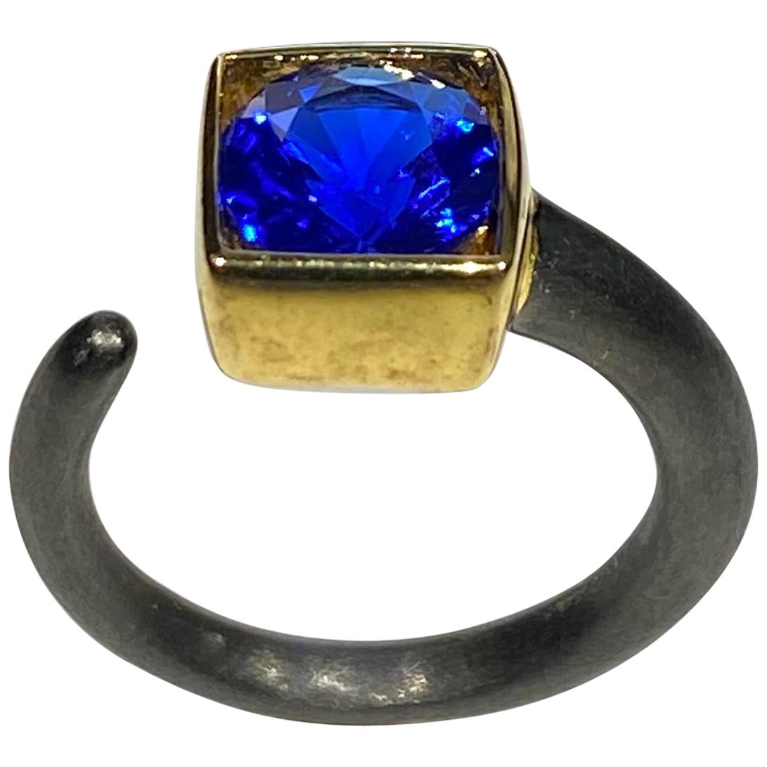 Kary Adam Designed, Blue Garnet Silver Ring