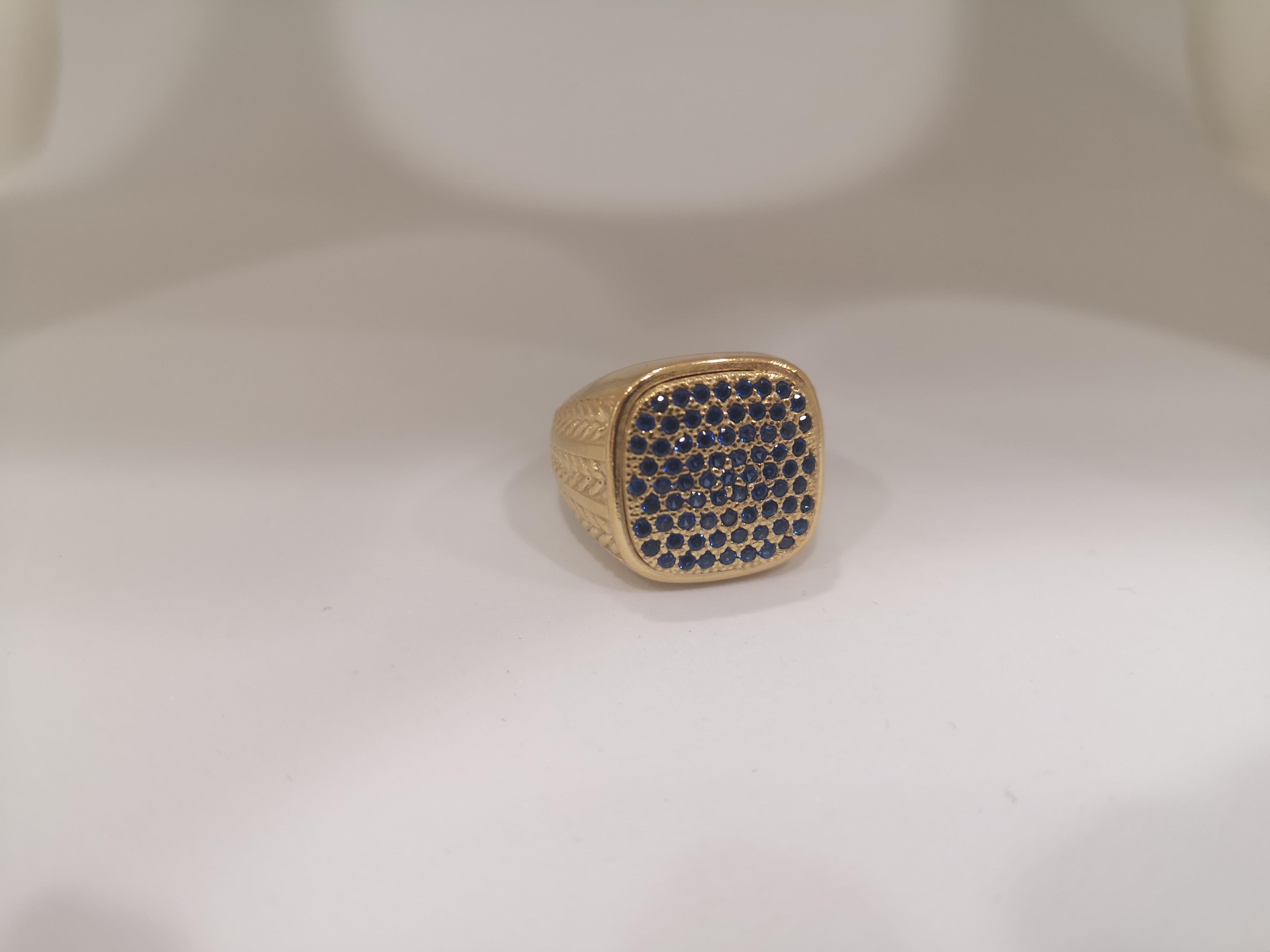 Gold plated blue zirconia ring
Totally handmade in Italy gold plated 925% silver ring 
size adjustable