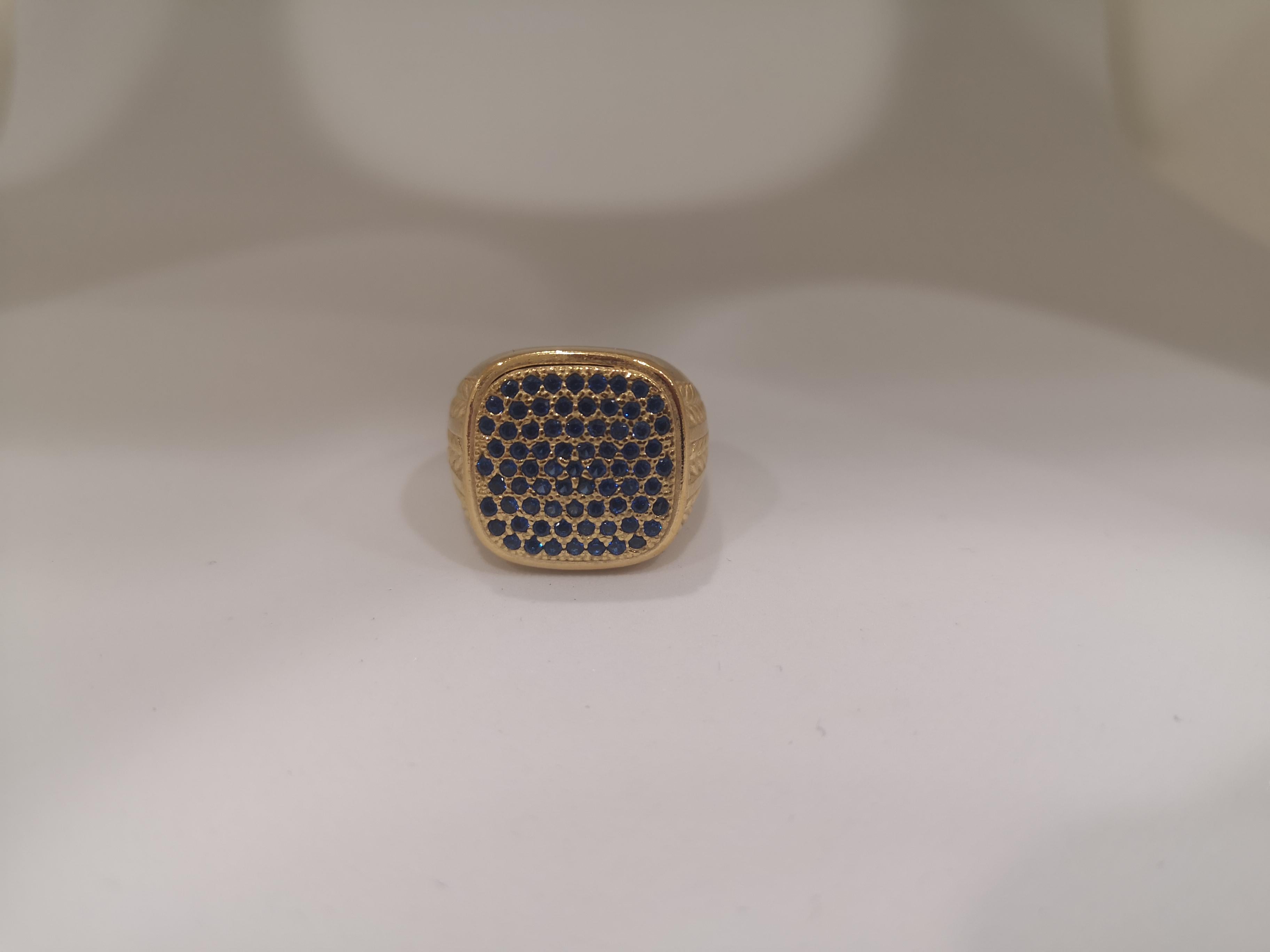 Gold plated blue zirconia ring In New Condition In Capri, IT