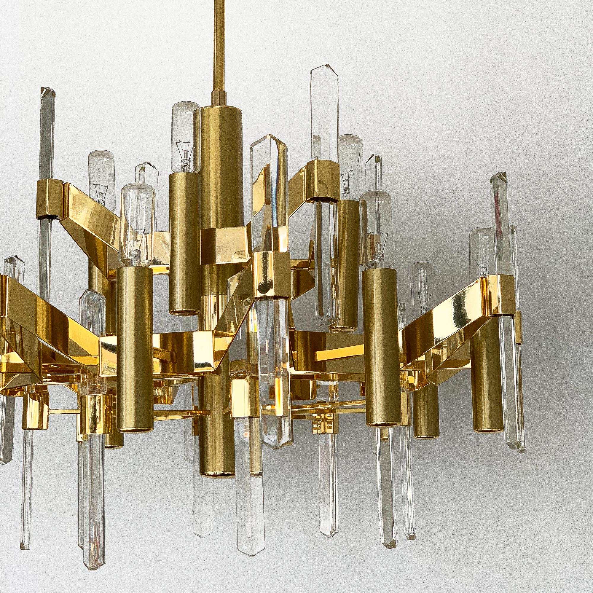 Gold-Plated Brass and Crystal Chandelier by Gaetano Sciolari 2