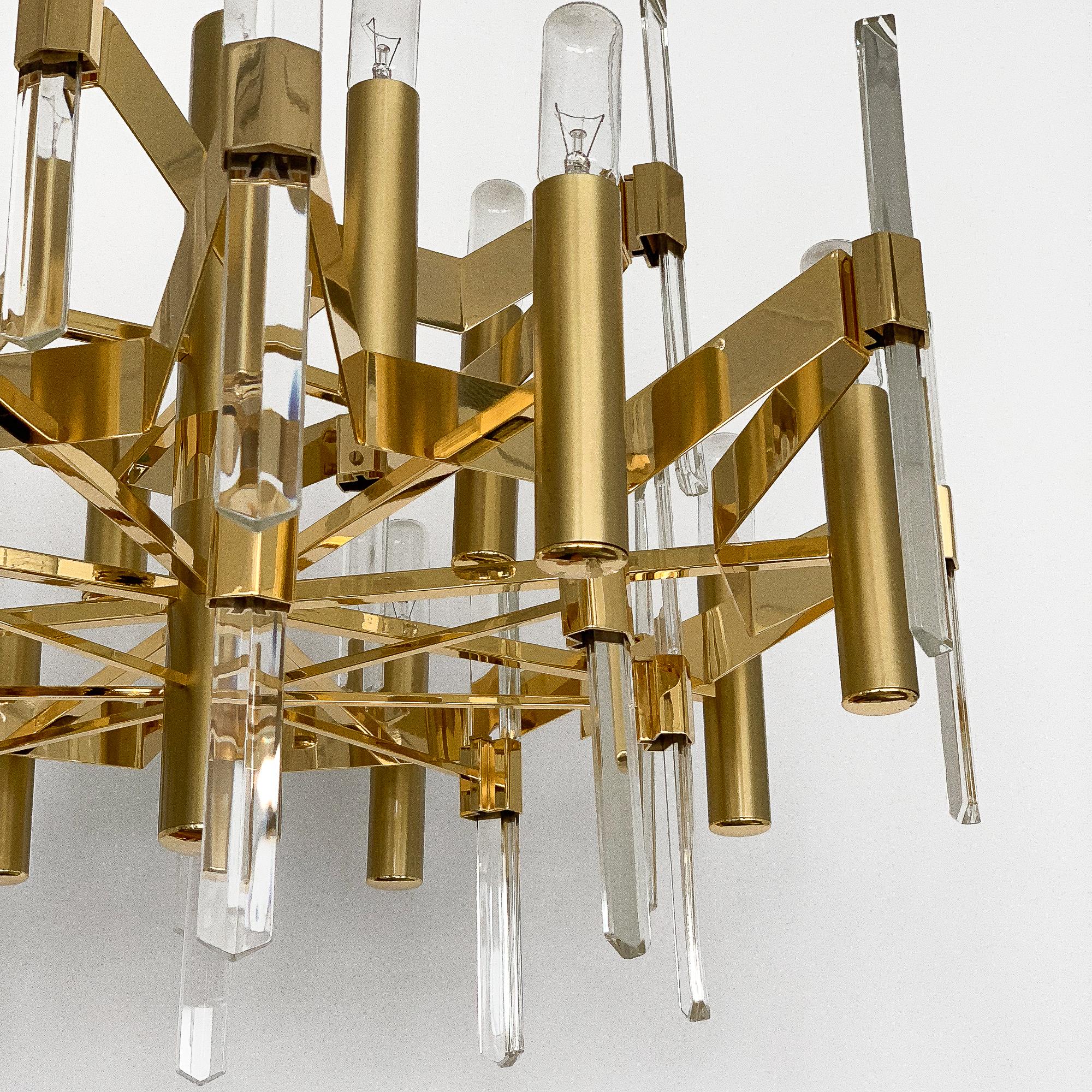 Gold-Plated Brass and Crystal Chandelier by Gaetano Sciolari 3