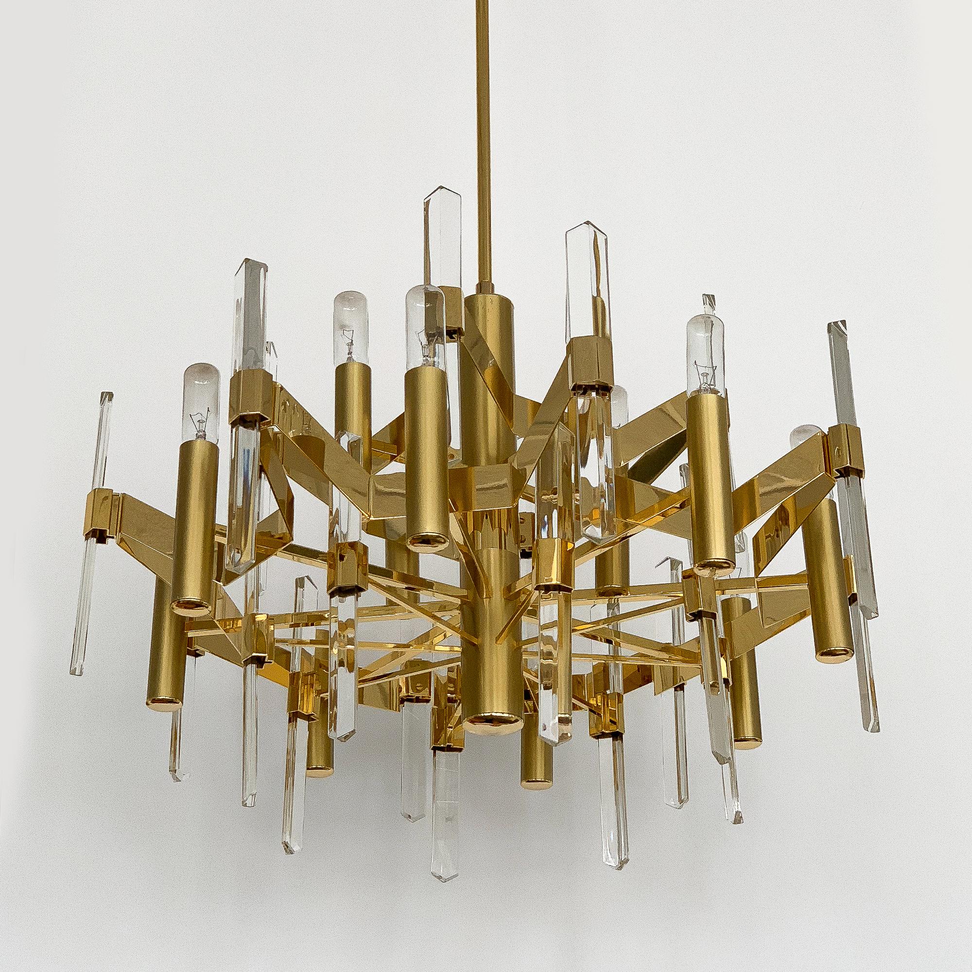 Gold Plate Gold-Plated Brass and Crystal Chandelier by Gaetano Sciolari