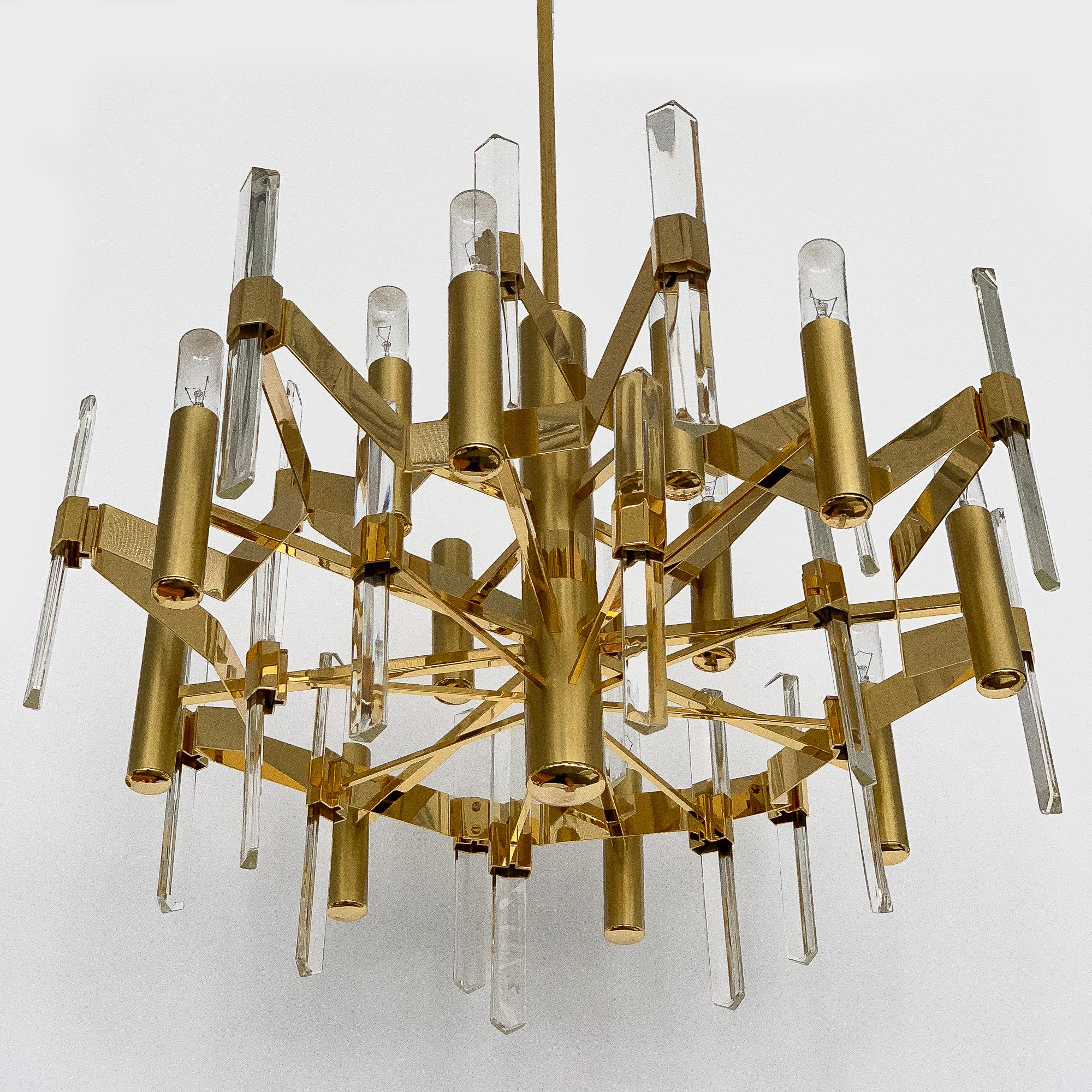 Gold-Plated Brass and Crystal Chandelier by Gaetano Sciolari 1
