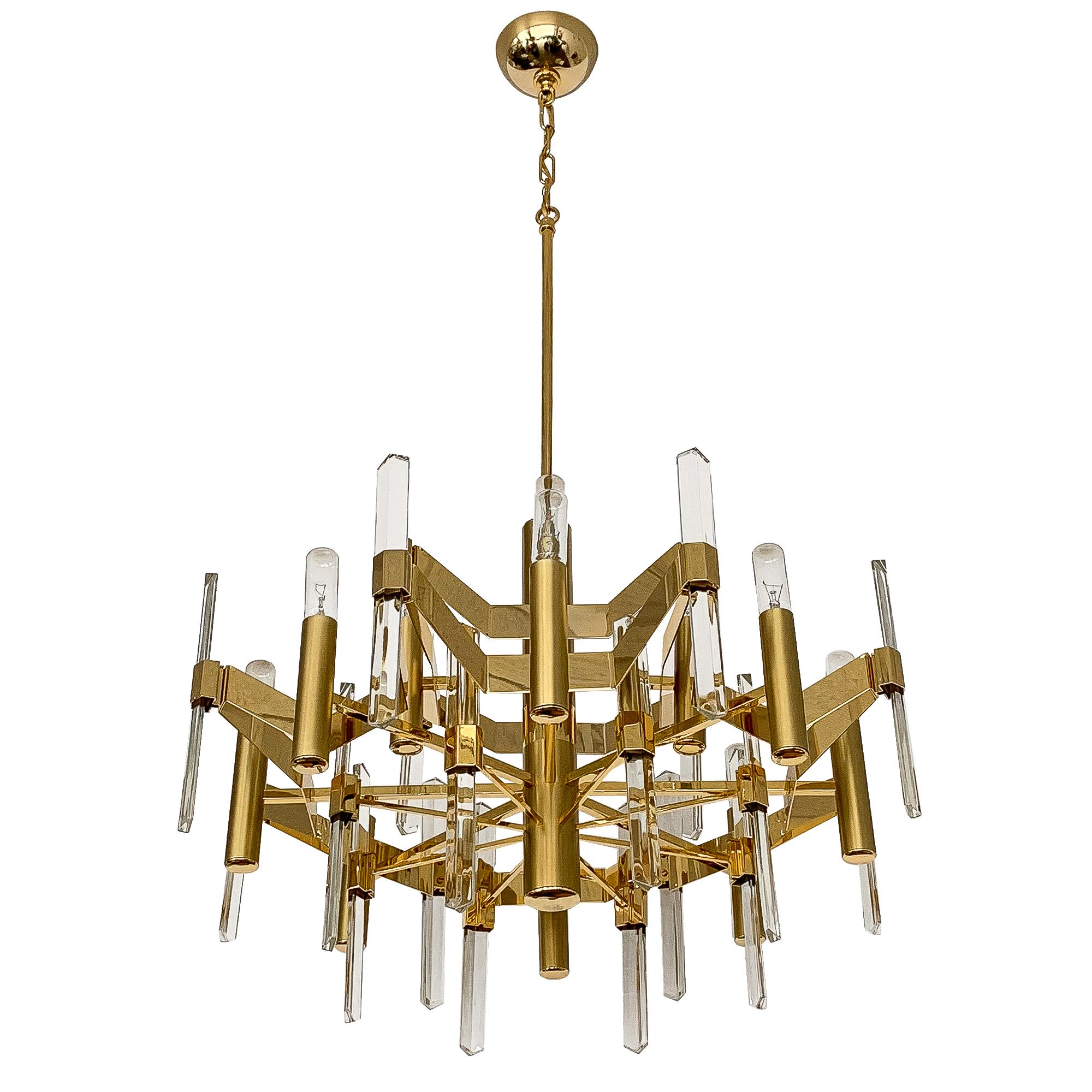 Gold-Plated Brass and Crystal Chandelier by Gaetano Sciolari