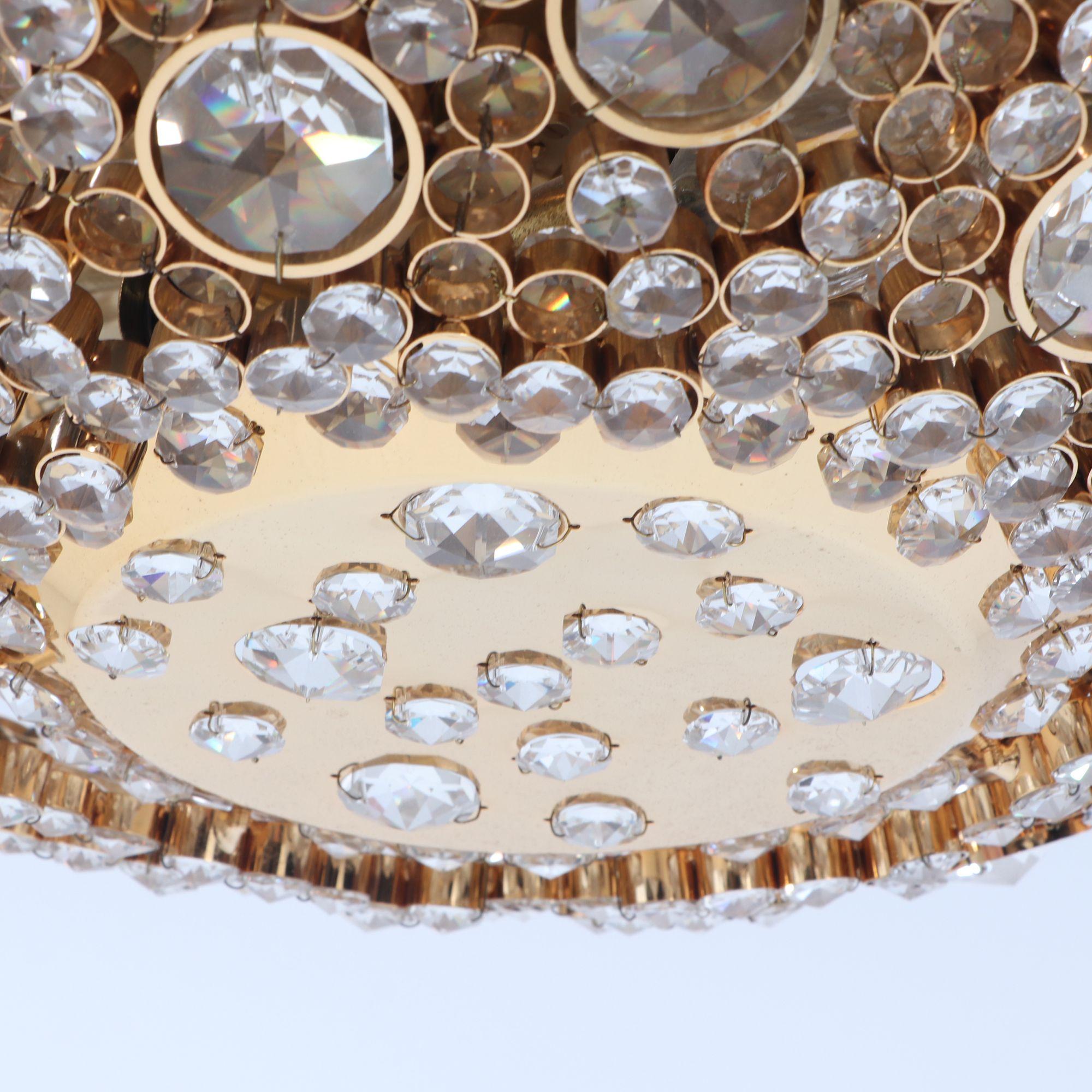 Austrian Gold-Plated Brass and Crystal Flush Mount Ceiling Fixture by Lobmeyr, Austria. For Sale