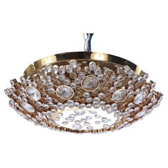 Gold-Plated Brass and Crystal Flush Mount Ceiling Fixture by Lobmeyr, Austria.