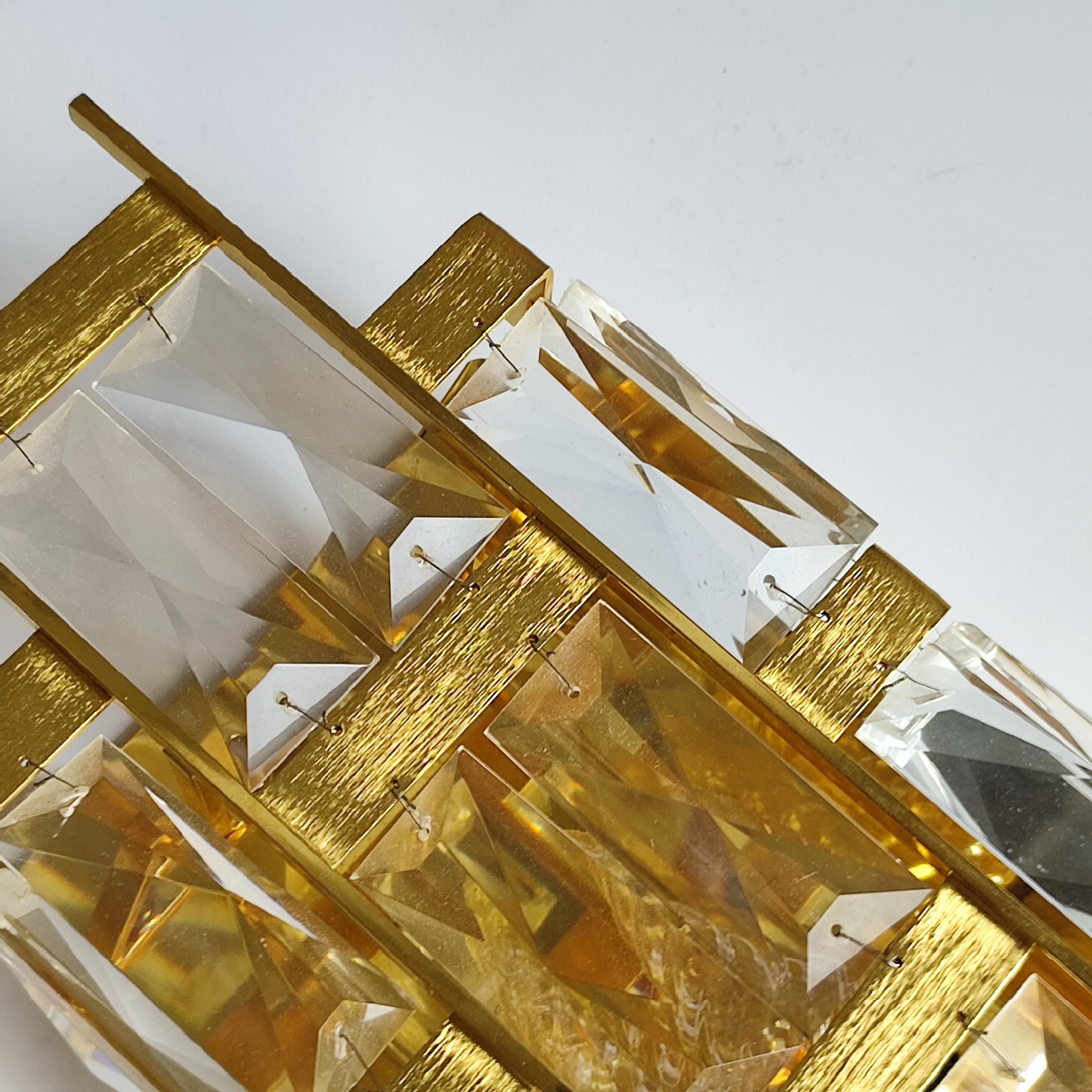 Pareja de apliques de latón dorado y cristal, Palwa, Alemania Años 60 en venta 3