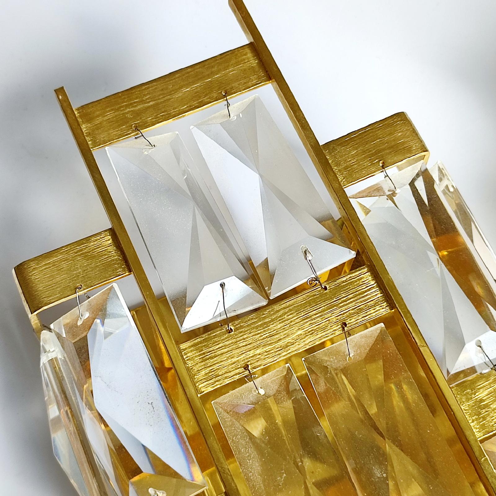 Pareja de apliques de latón dorado y cristal, Palwa, Alemania Años 60 en Excelente estado para la venta en Bochum, NRW