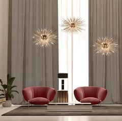 Gold-Plated Brass and Crystal Suspension Light with Organic Design