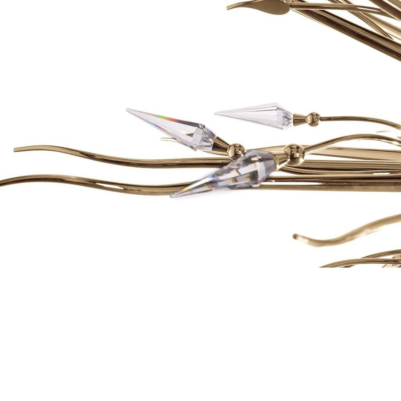 European Gold-Plated Brass and Crystal Suspension Light with Organic Design For Sale