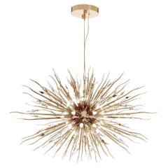 Gold-Plated Brass and Crystal Suspension Light with Organic Design
