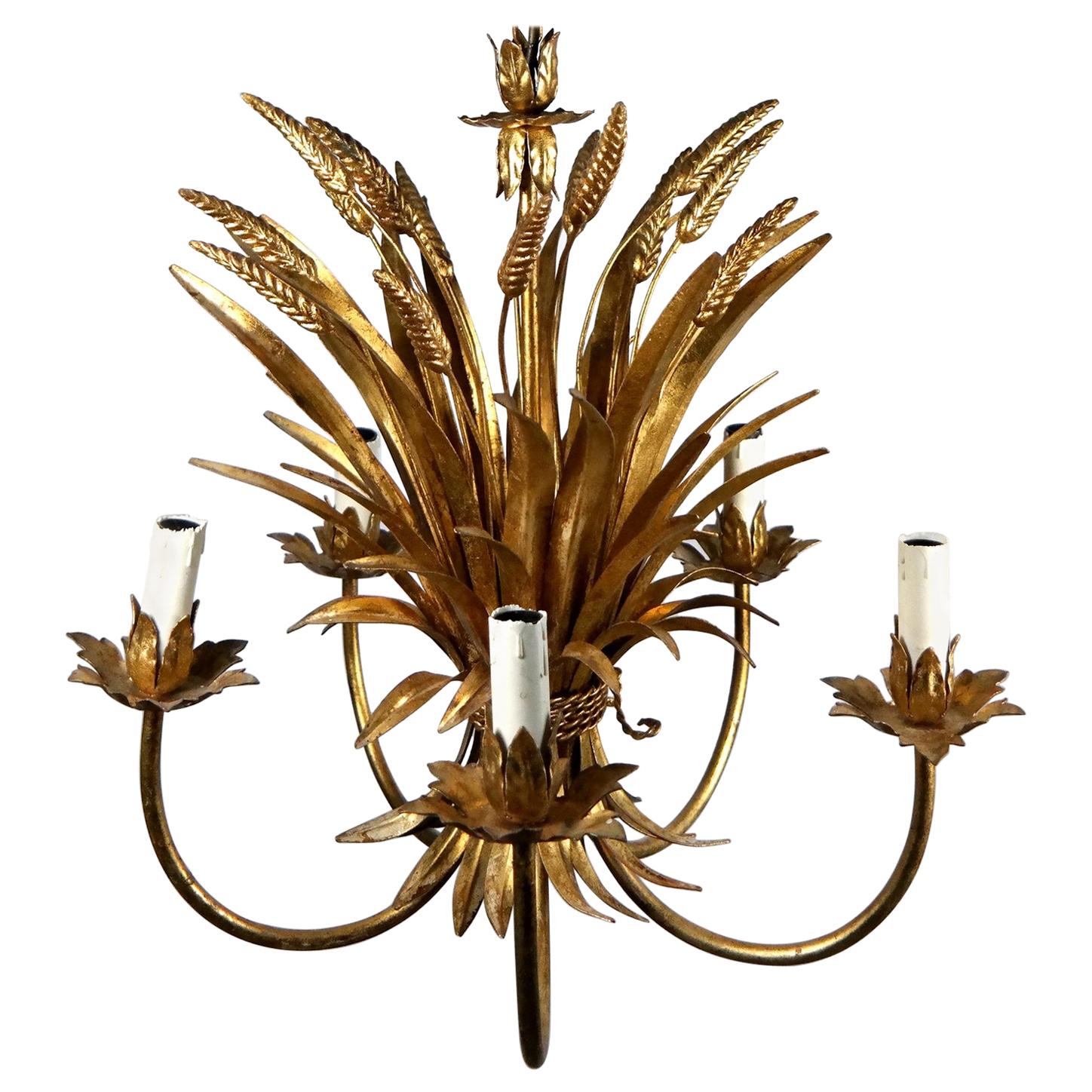 Gold-Plated Brass Sheaf of Wheat Chandelier, by Hans Kögl, 1970s