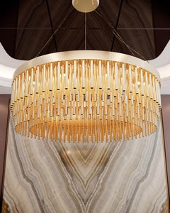 Gold-Plated Fringes Chandelier with Art Deco Design-In Stock