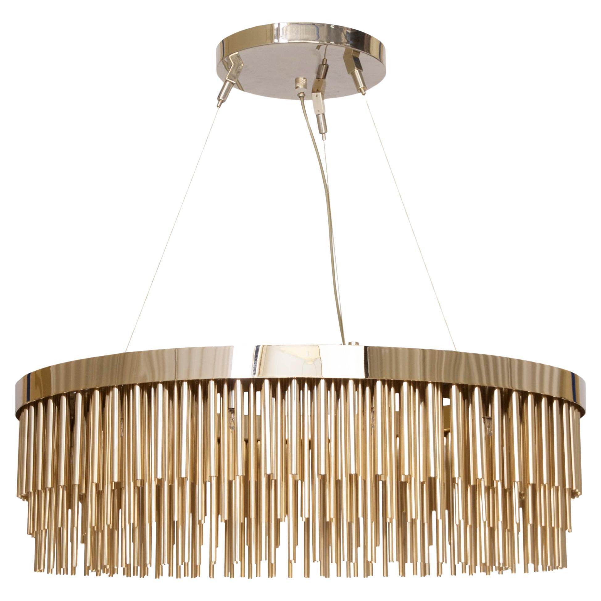 Lampadario a frange placcato oro con design Art Deco - in stock