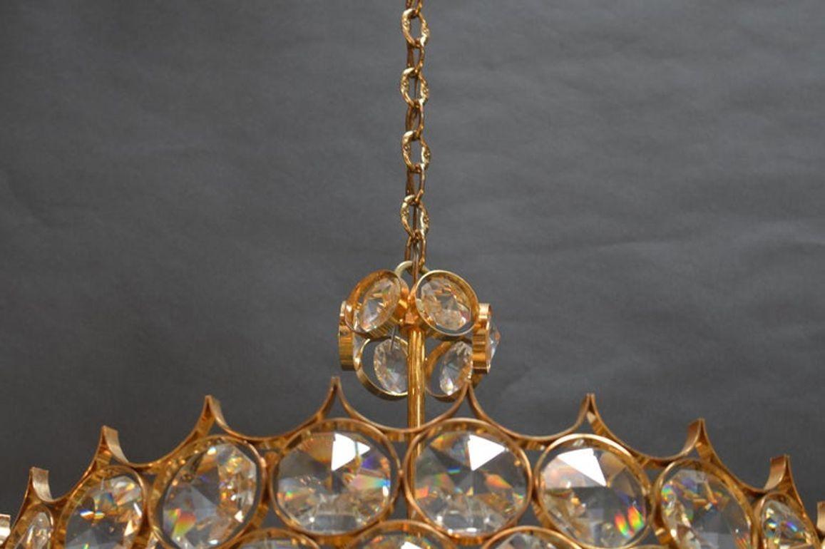 Mid-20th Century Gold-Plated Bronze and Crystal Pendant by Palwa, 1940's For Sale