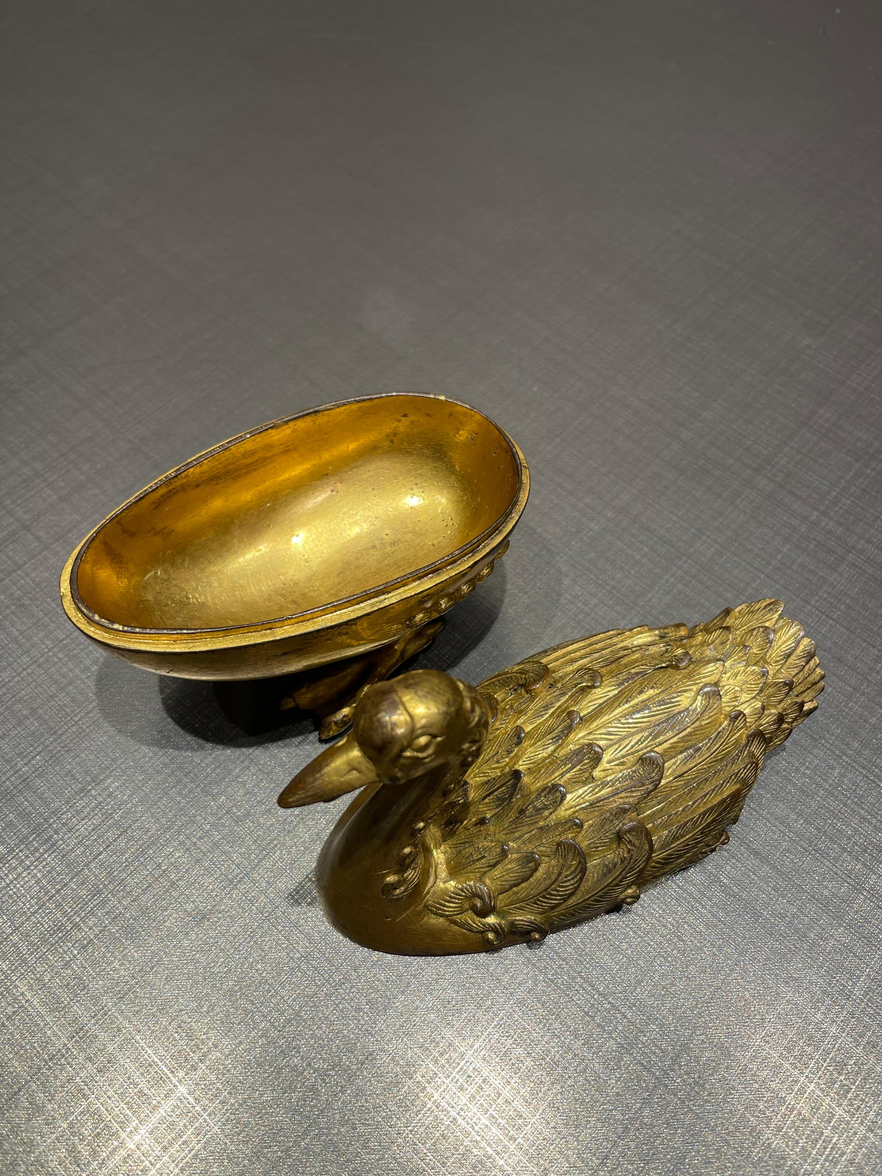 Gilt Gold Plated Bronze Duck Figured Incense Case, Qing Period For Sale