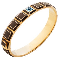 Gold-Plated Brown Enamel Aquamarine Carousel Bracelet