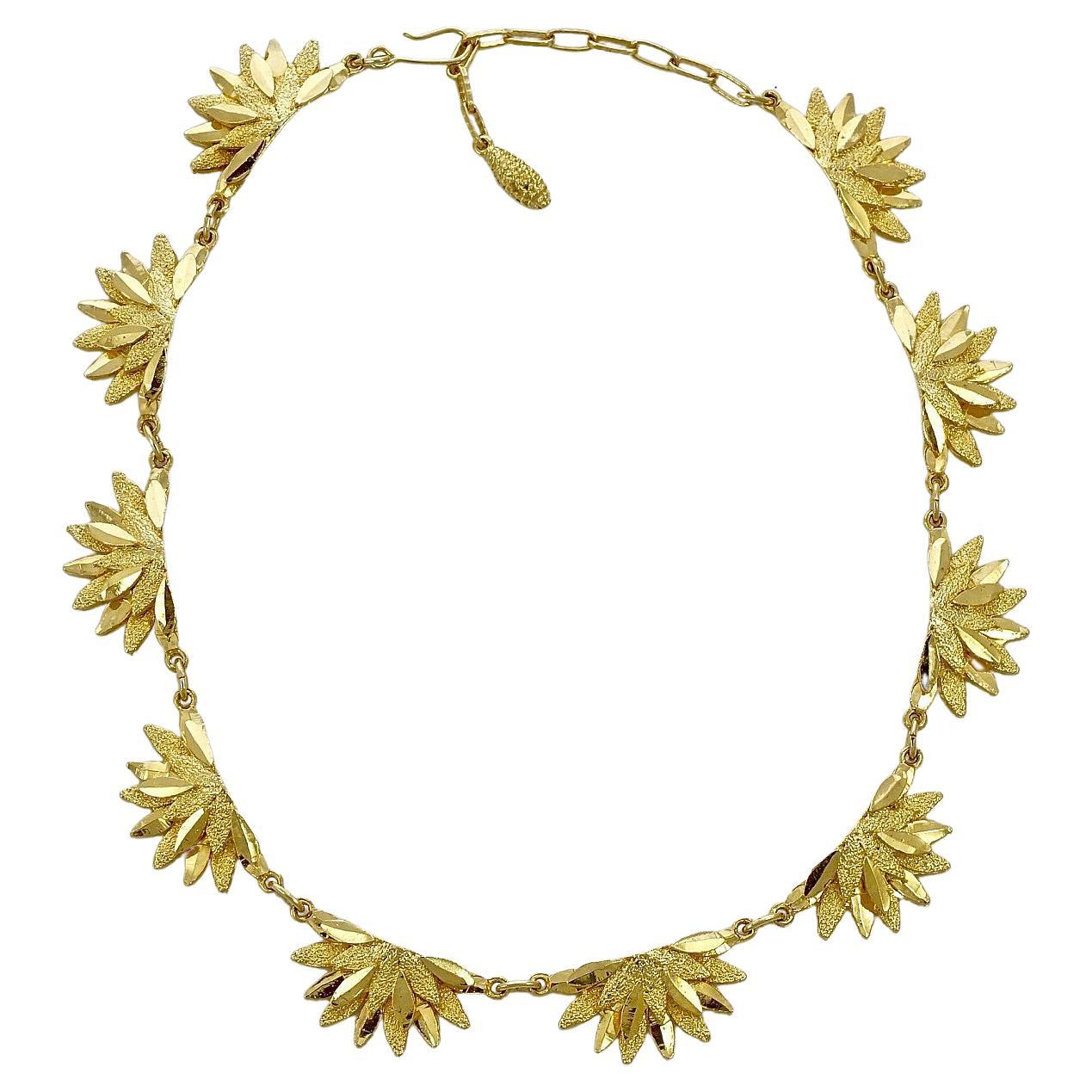 Gold Plated Brushed and Shiny Petal Link Necklace circa 1970s For Sale