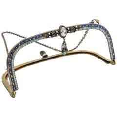 Mid-Century Enamel Jeweled Clutch Bag Clasp Frame