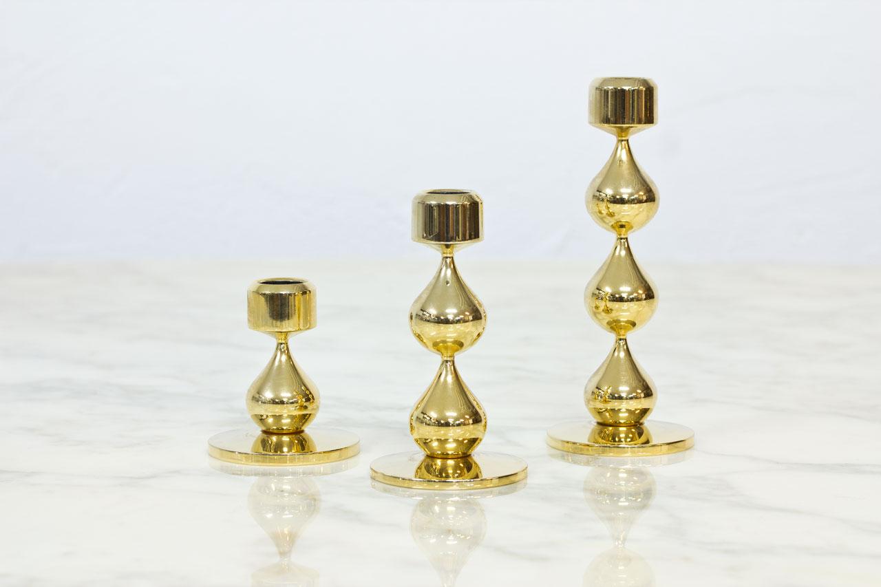 Scandinavian Modern Gold-Plated Candleholders by Hugo Asmussen, Denmark, Set of 3