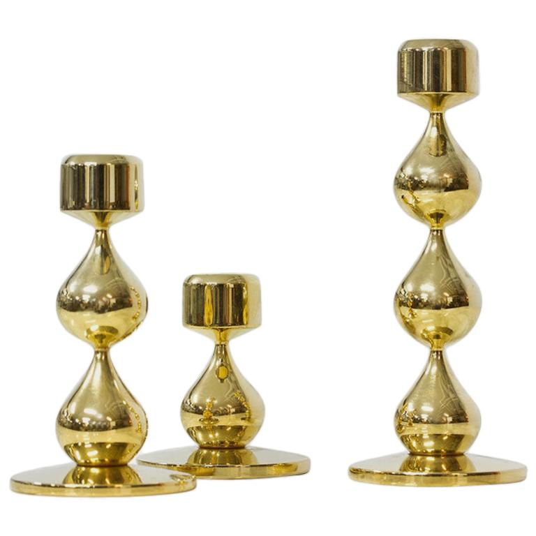 Gold-Plated Candleholders by Hugo Asmussen, Denmark, Set of 3