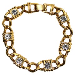 Gold Plated Chain Link Rhinestone Vintage Bracelet