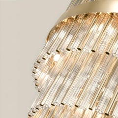 Gold-Plated Chandelier Encased in Clear Crystal Glass