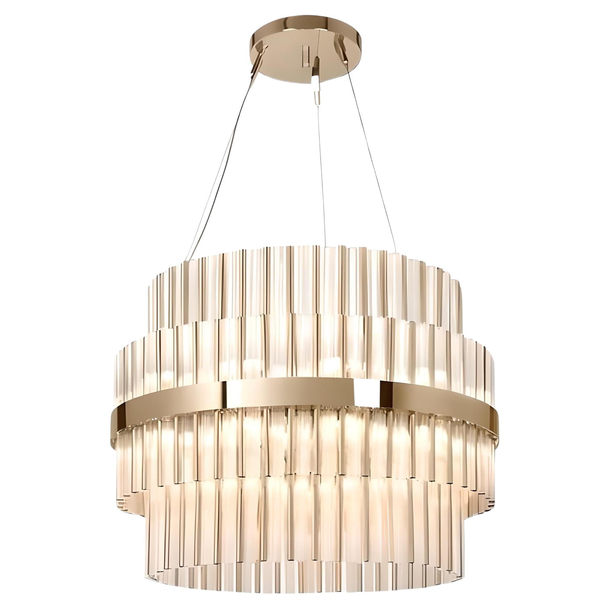 Gold-Plated Chandelier Encased in Clear Crystal Glass