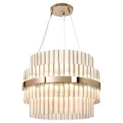 Gold-Plated Chandelier Encased in Clear Crystal Glass