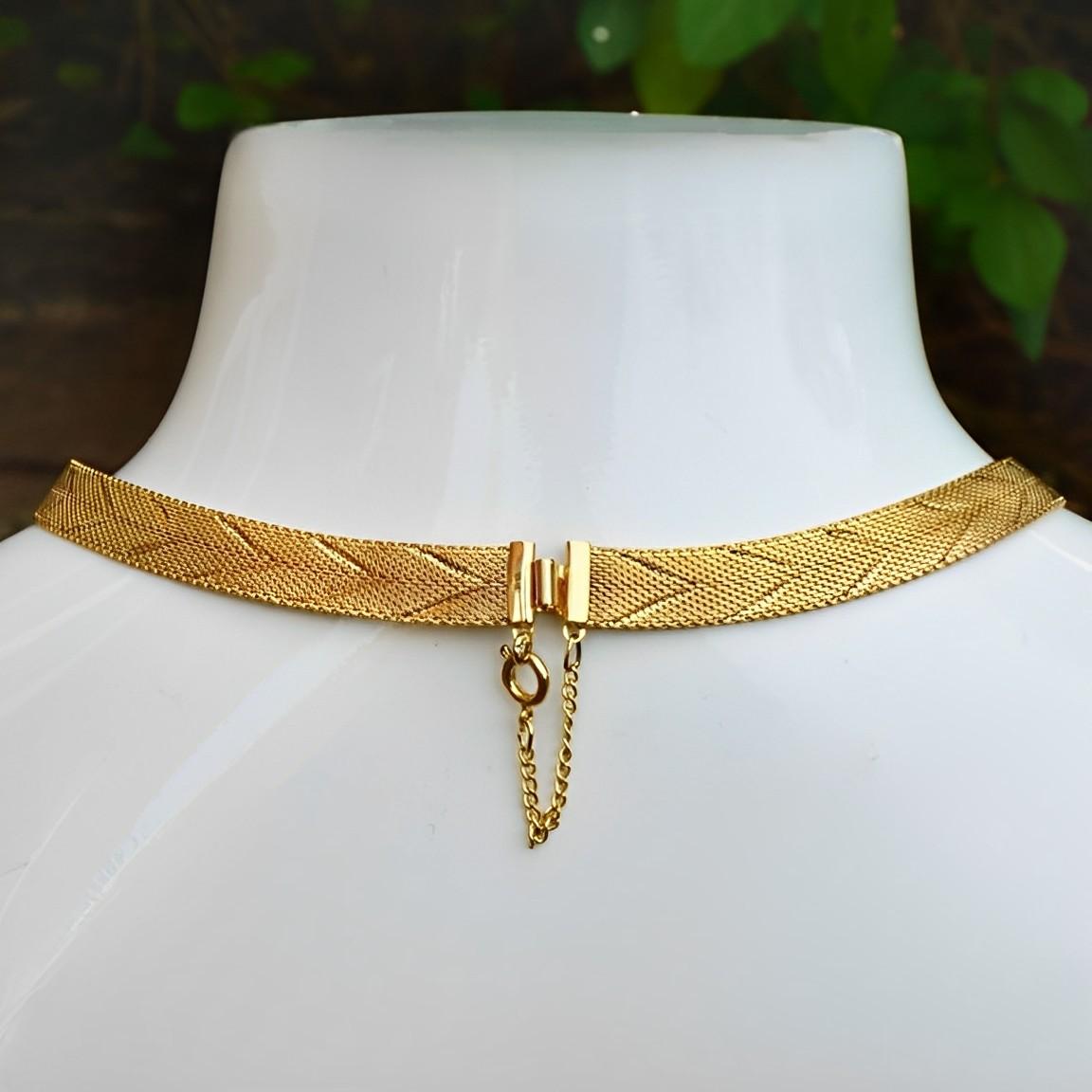 Women's or Men's Gold Plated Egyptian Revival Chevron Collar Necklace circa 1980s For Sale