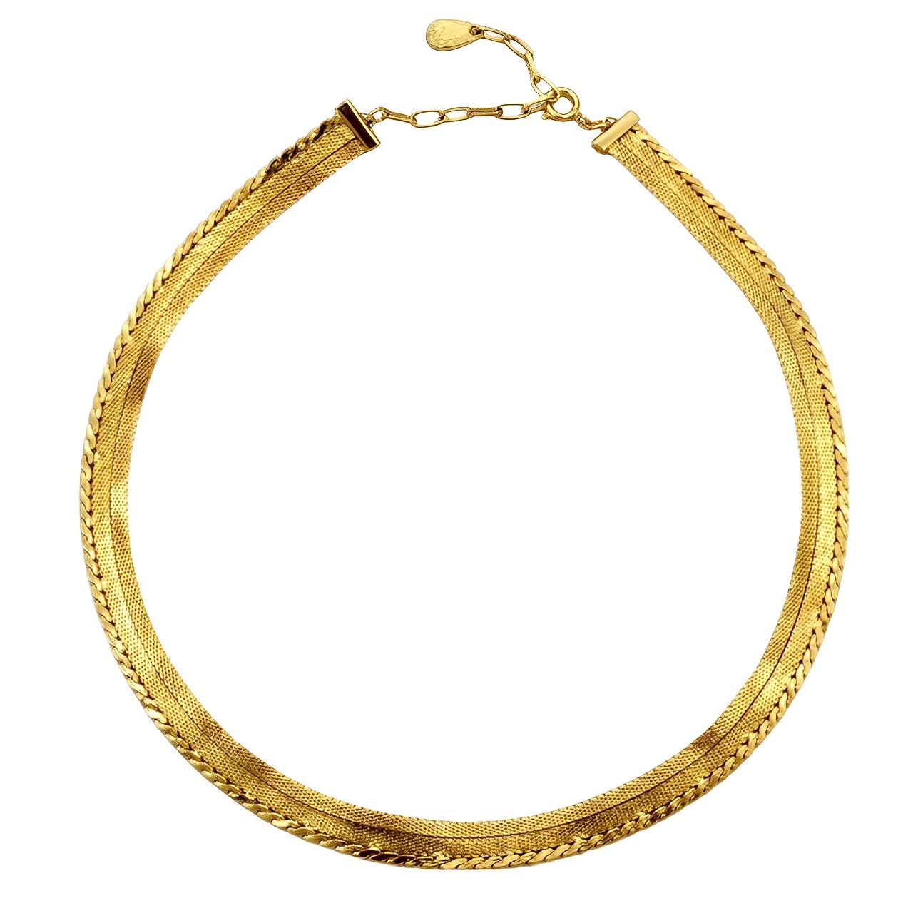 Vergoldetes Chevron Mesh und glänzende Serpentine Halskette circa 1980s im Angebot 2