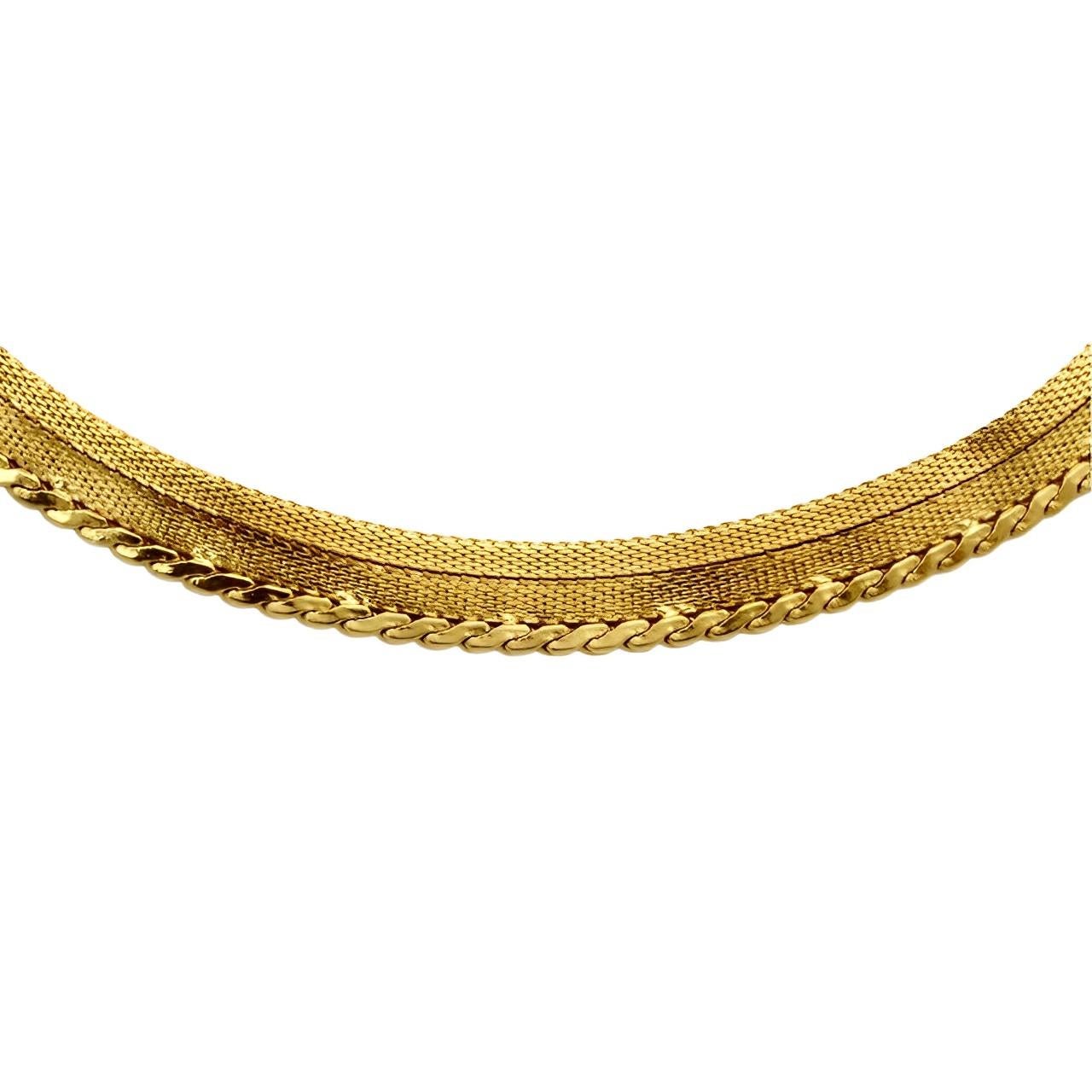 Gold Plated Chevron Mesh and Shiny Serpentine Collar Necklace circa 1980s For Sale 3
