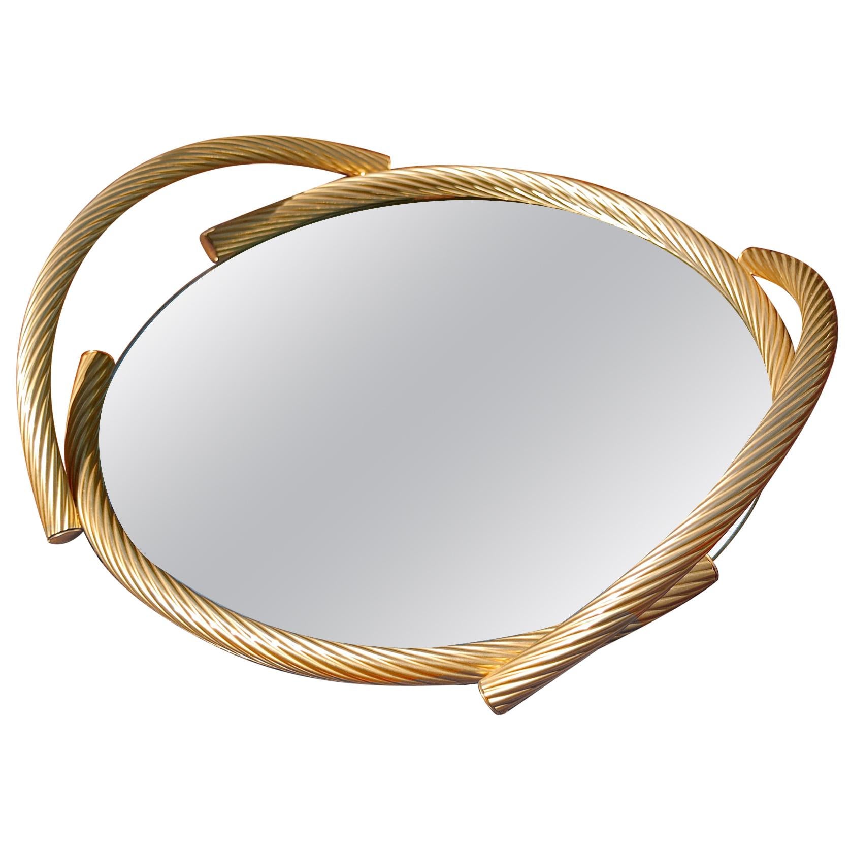 Gold Plated Circular Mirrored Tray By Dimart Milano Italy, 1980s For Sale