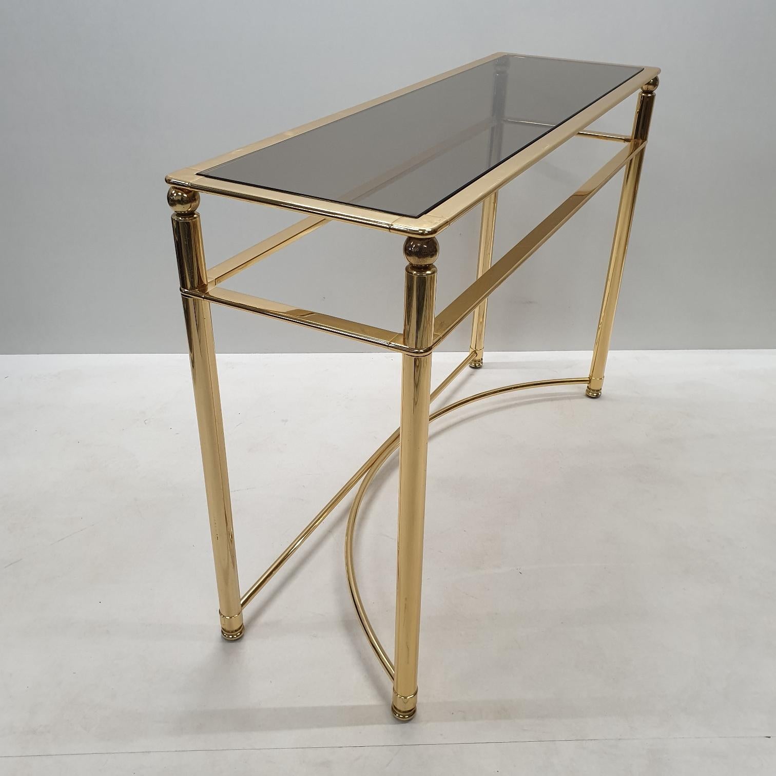 Gilt Gold-Plated Console Table with Smoked Cut Glass, 1980s For Sale