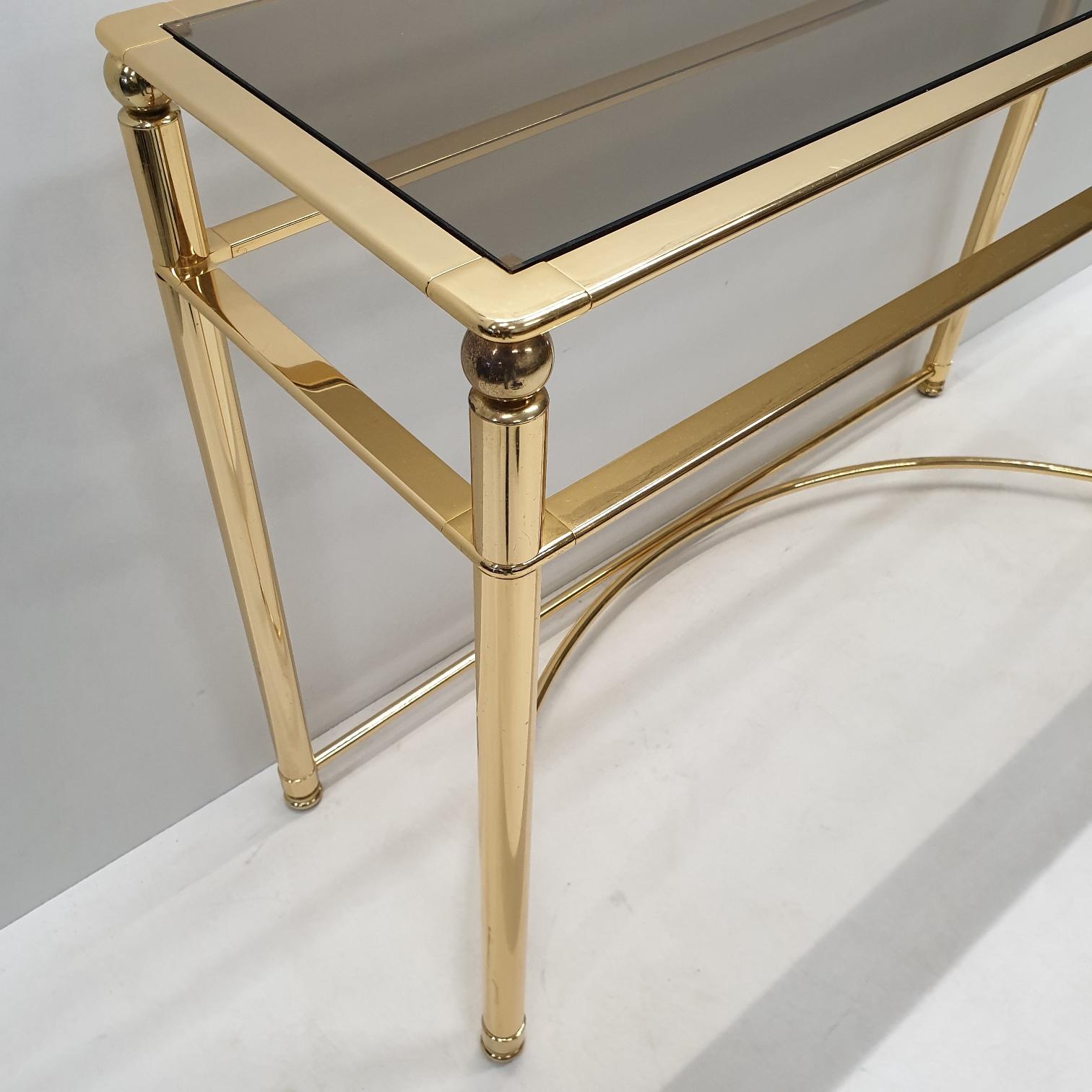 Gold-Plated Console Table with Smoked Cut Glass, 1980s In Good Condition For Sale In Valkenswaard, NL