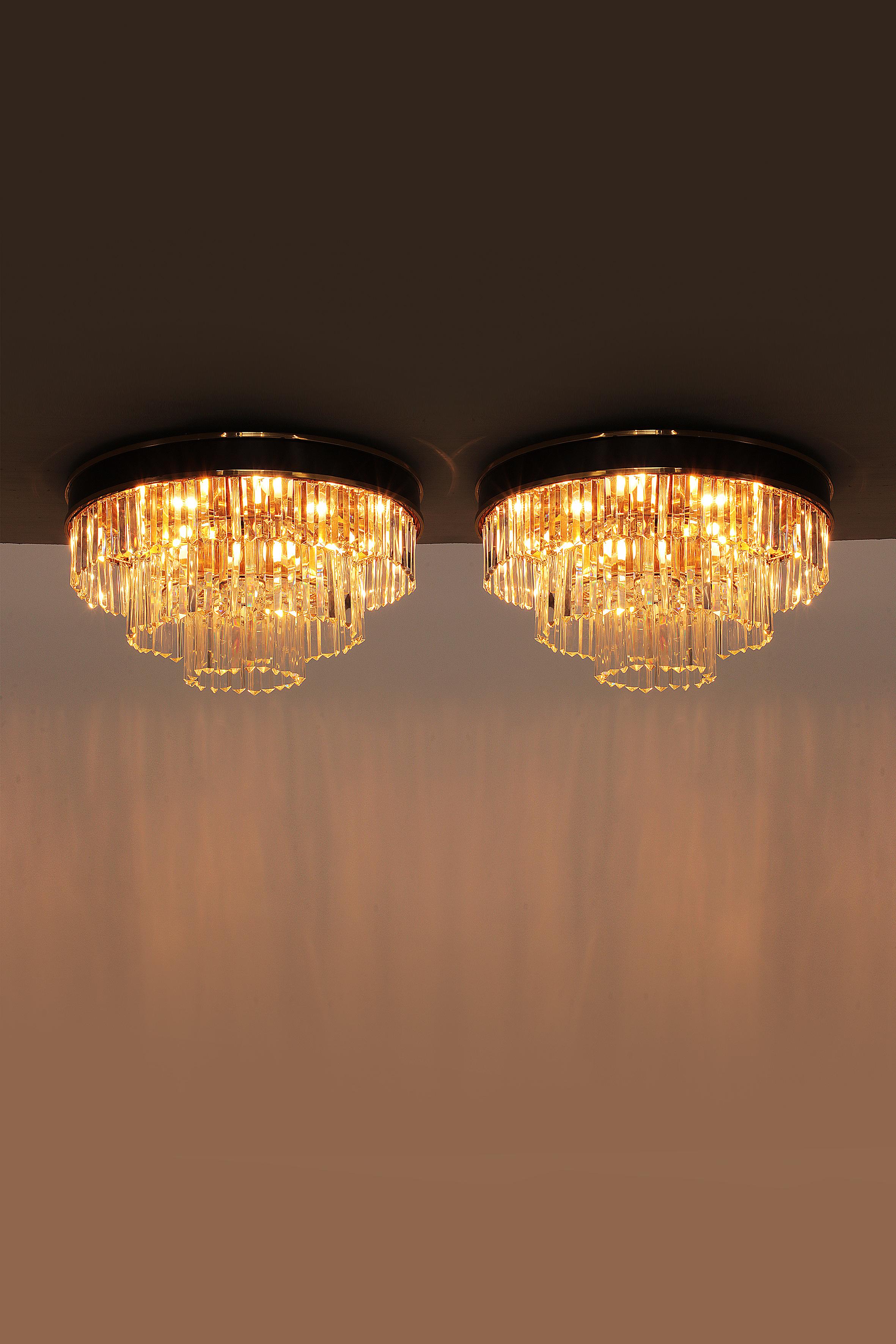 Hollywood Regency Gold-Plated Crystal Ceiling Lamps by L.A. Riedinger, Germay 1960 For Sale