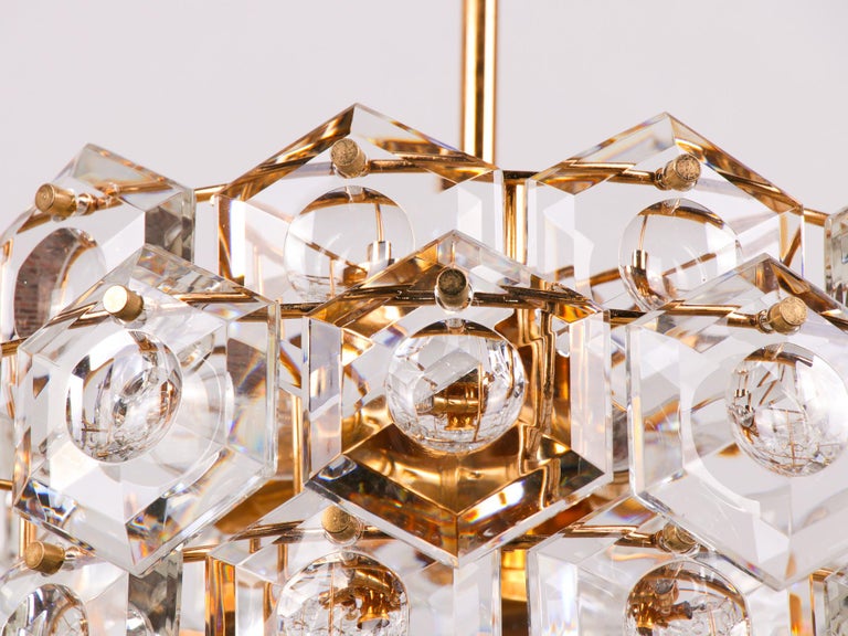 Gold-Plated Kinkeldey Chandelier Crystal & Brass, Germany, 1960s In Good Condition For Sale In Niederdorfelden, Hessen