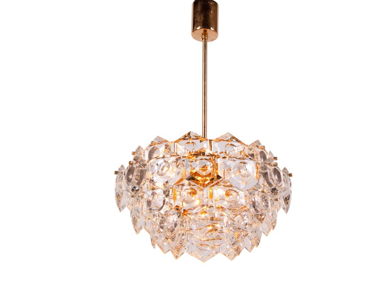 Mid-20th Century Gold-Plated Kinkeldey Chandelier Crystal & Brass, Germany, 1960s For Sale