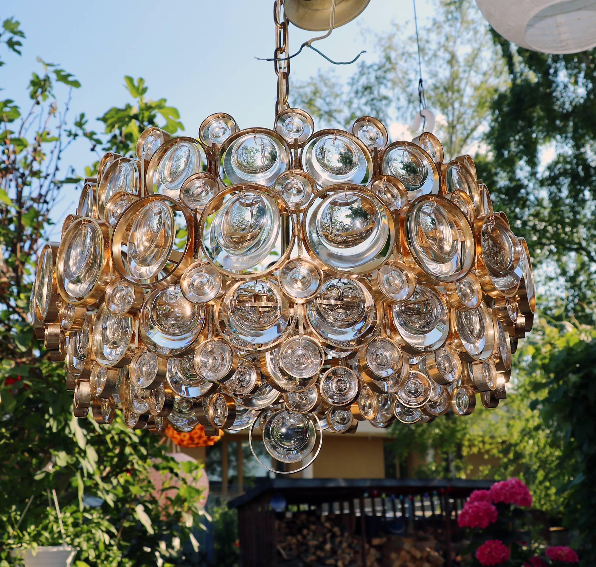 1960 Germany Palwa Bubble Chandelier Crystal & Gilt Brass by Gaetano Sciolari 6